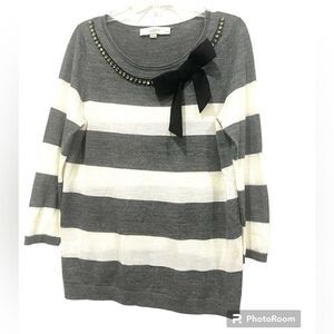 Loft striped embellished bow sweater size MP